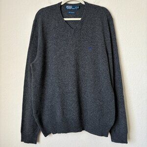 Polo Ralph Lauren XL 100% Lamb's Wool Gray V-Neck Sweater Men's